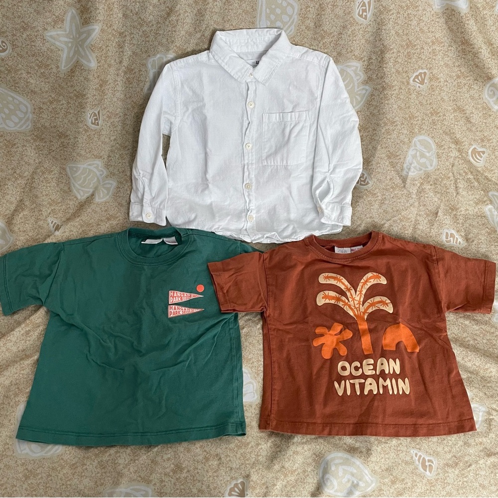 Toddler Boys’ Zara Graphic T-Shirts & Button Down Shirt Bundle Size 2-3 YRS